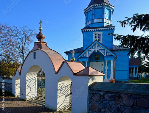 wooden historic temple built in 1885 Orthodox church of the elevation of the Lord's Cross in the village of Narew in Podlasie, Poland