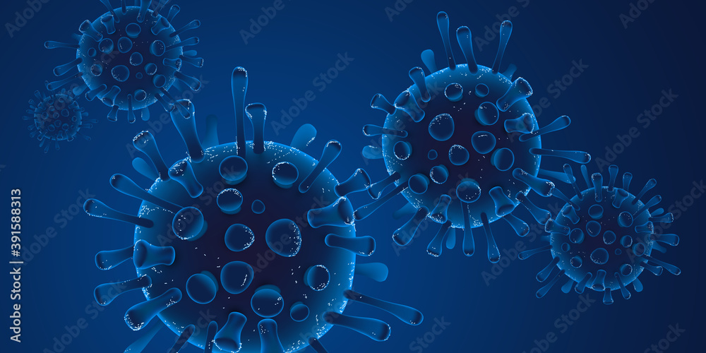 Covid 19 science illustration - coronavirus sars cov 2 - blue design banner