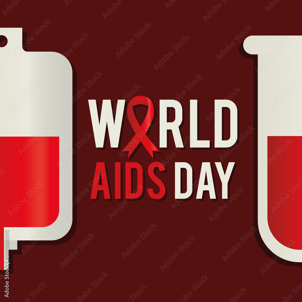 world aids day lettering with a test tube and blood bag world aids day lettering with a test tube and blood bag