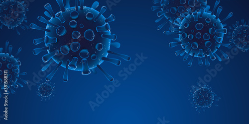 Covid 19 science illustration - coronavirus sars cov 2 - blue design banner