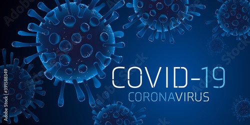 Covid 19 science illustration - coronavirus sars cov 2 - blue design banner