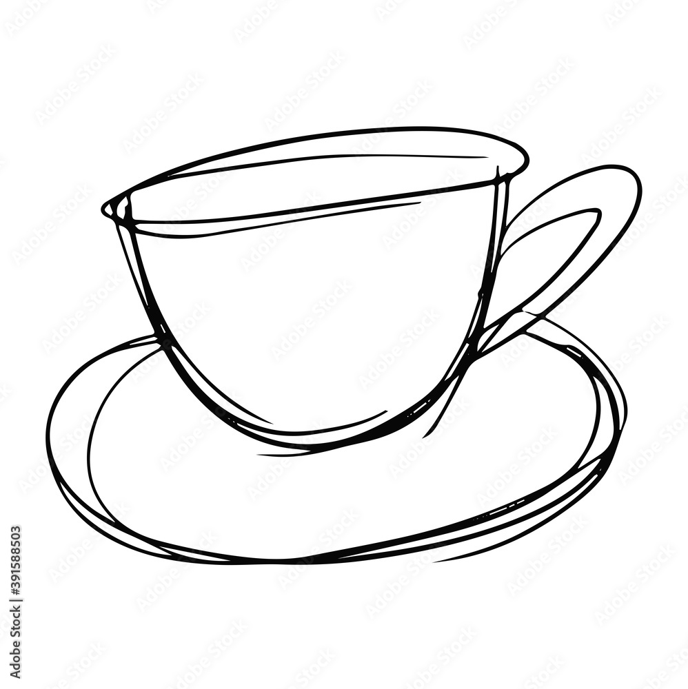 Coffees cup shop concept,Continuous line drawing of cup of coffee. Vector illustration. Hand drawn vector illustration. Can be used for shop, market, fabric, wrapping paper, scrapbooking.