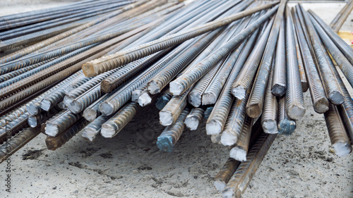 Foto End of  steel rods or bars at the construction site