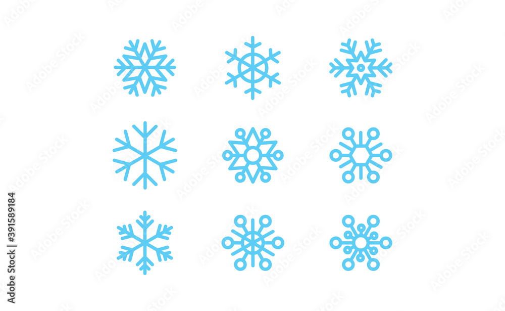 Snowflakes icon collection. Set of snow flake icons. Geometric shapes for christmas and new year decoration.