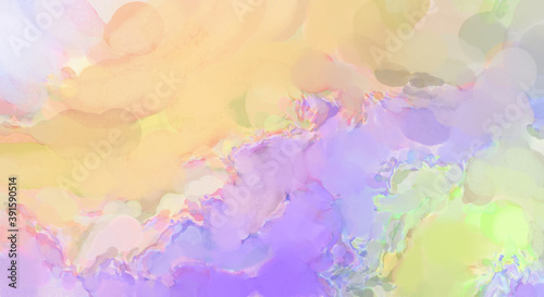 Soft watercolor wallpaper. Artistic painting with softly brushed colors. Pastel colors dabbed background. Painted abstract wall art.