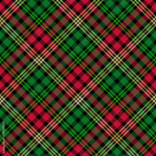 Christmas Plaid Seamless Pattern - Winter holiday plaid repeating pattern design with gold foil texture accents