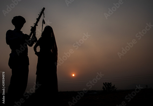 musicians performing at pushkar camel festival.