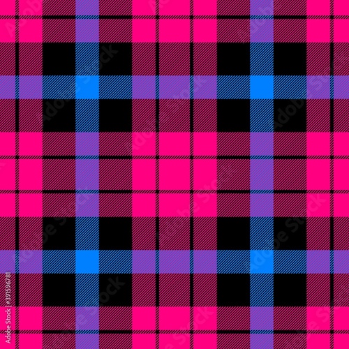 Tartan seamless plaid pattern illustration in pink, blue and black combination