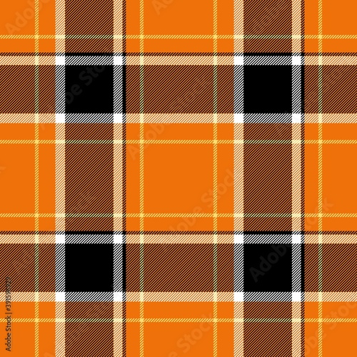 Tartan seamless plaid pattern illustration in black, yellow, orange and white combination