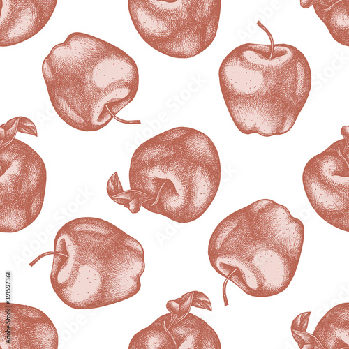 Seamless pattern with hand drawn pastel apples