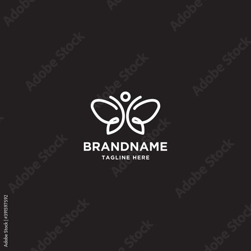 Minimalist butterfly line art monogram shape logo