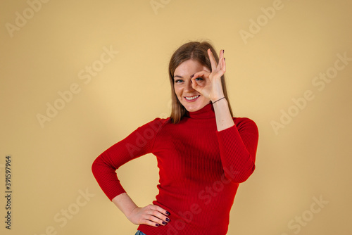 Fotografija Close up portrait of an attractive positive charming woman with blondie hair mak