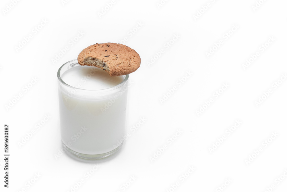 Light breakfast. Cookies with milk.Place for text Light breakfast. Cookies with milk.Place for text