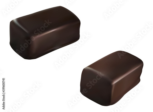 Rectangular bar shaped chocolate candy. Vector realistic 3d illustration. Glazed curd russian dessert sweet cream dairy product isolated on White