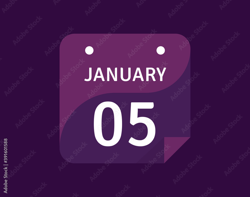 5 January, January 5 icon Single Day Calendar Vector illustration 5 January, January 5 icon Single Day Calendar Vector illustration