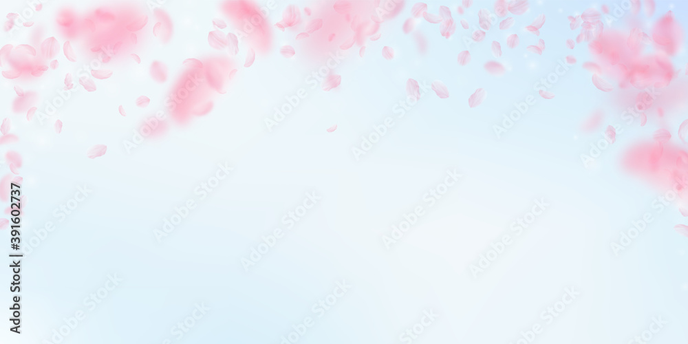 Sakura petals falling down. Romantic pink flowers Sakura petals falling down. Romantic pink flowers