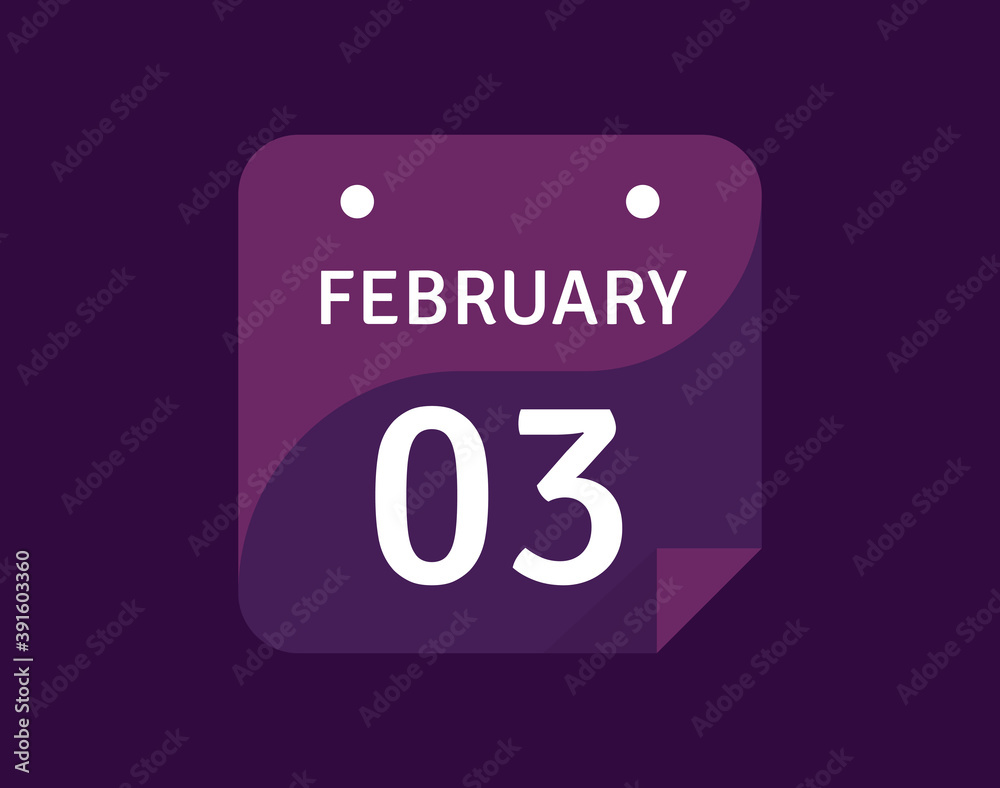3 February, February 3 icon Single Day Calendar Vector illustration