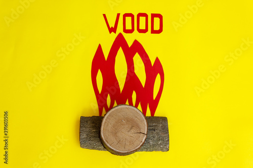 the fire created by pieces of wood /a fire constituded of a group of red flames is created  by pieces of wood