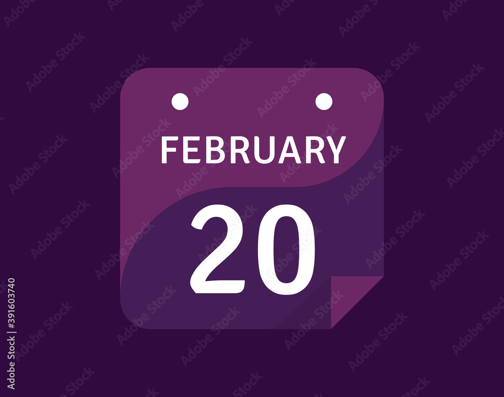 20 February, February 20 icon Single Day Calendar Vector illustration 20 February, February 20 icon Single Day Calendar Vector illustration