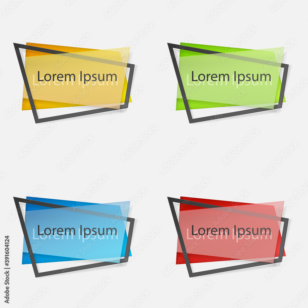 Set of pieces of glass in colored hole with crossed frame, isolated on white background with black lettering. Space for text. Vector illustration. Elements for poster, card, web, design. Set of pieces of glass in colored hole with crossed frame, isolated on white background with black lettering. Space for text. Vector illustration. Elements for poster, card, web, design.