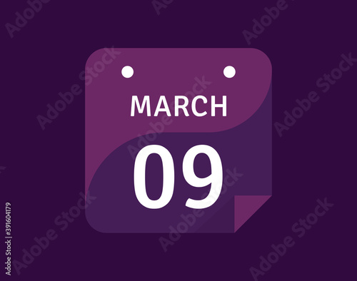 Slika na platnu 9 March, March 9 icon Single Day Calendar Vector illustration
