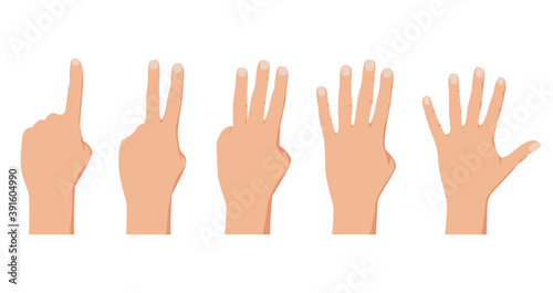 Counting from one to five. Realistic people hands gestures. Cector illustration isolated on white background