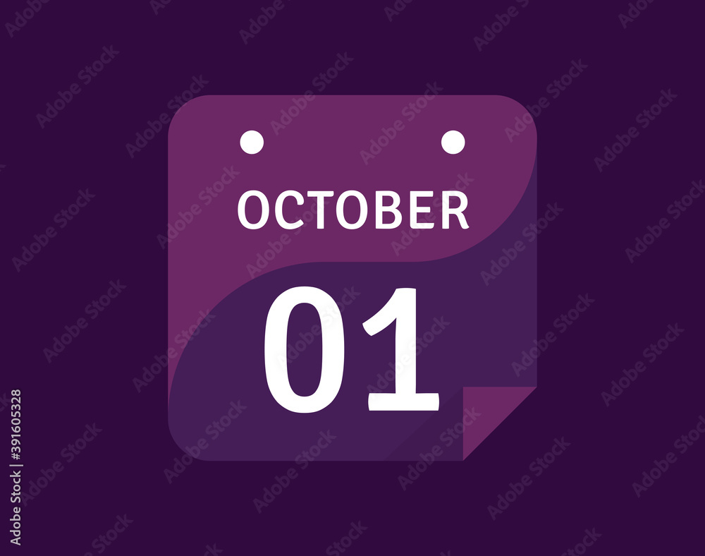 1 October, October 1 icon Single Day Calendar Vector illustration 1 October, October 1 icon Single Day Calendar Vector illustration
