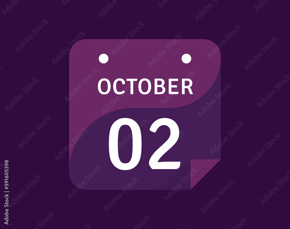2 October, October 2 icon Single Day Calendar Vector illustration