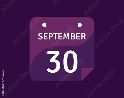 30 September, September 30 icon Single Day Calendar Vector illustration