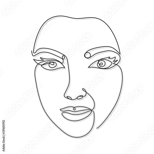 line woman face with two eyes and noise over a white background