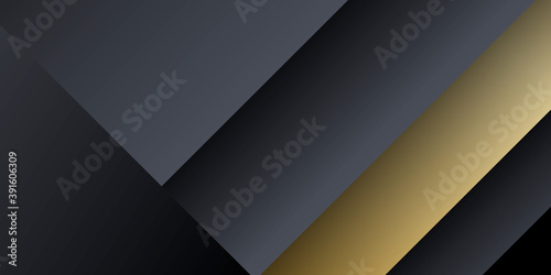 Black gold grey abstract presentation background with 3D overlap layers