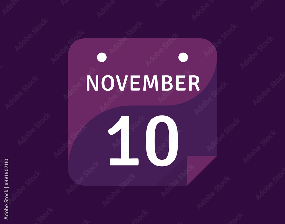 10 November, November 10 icon Single Day Calendar Vector illustration