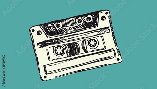 Audio cassette hand drawn illustrations.
