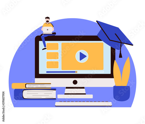 Online education platform abstract concept vector illustration. Elearning platform, online teaching, educational courses, video call, webcam conference, laptop screen,