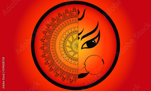 A vector illustration artwork of  Hindu goddess Durga Face, photo