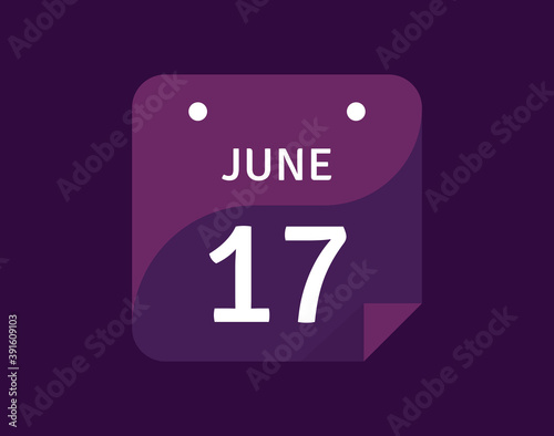 17 June, June 17 icon Single Day Calendar Vector illustration