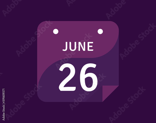 26 June, June 26 icon Single Day Calendar Vector illustration