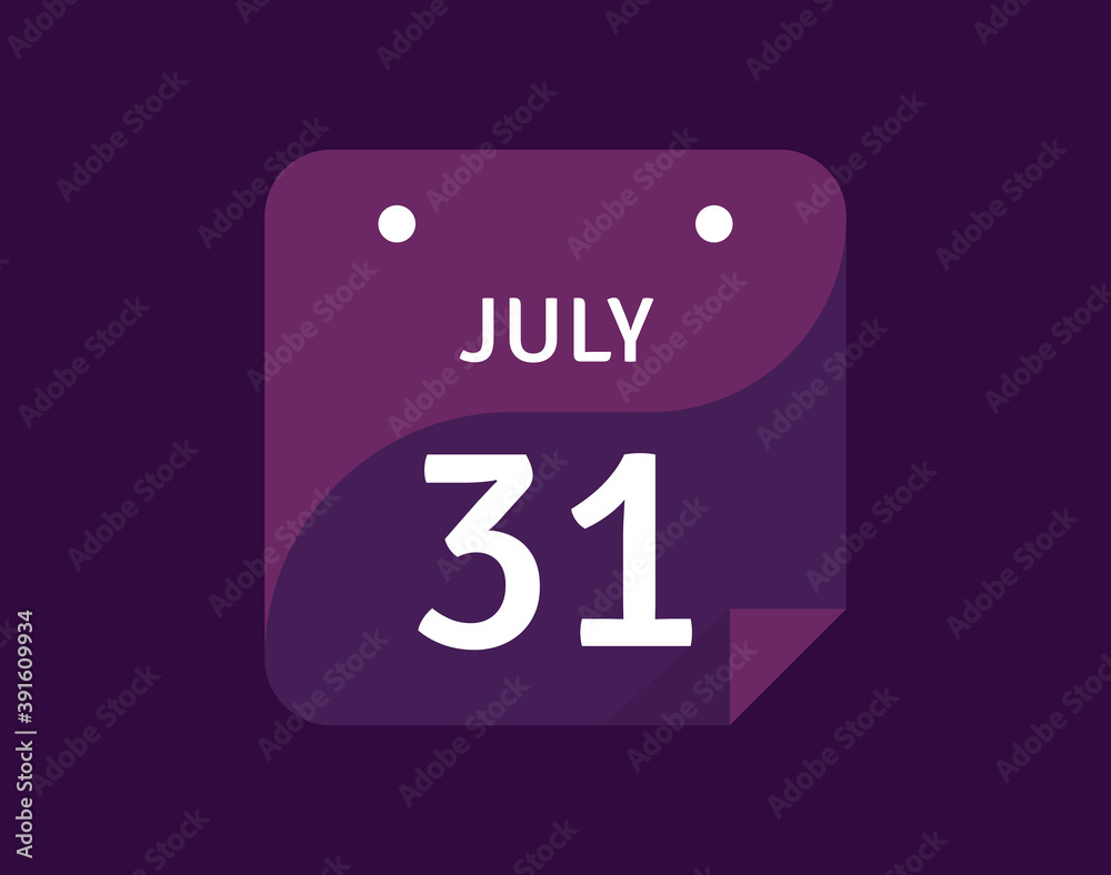 31 July, July 31 icon Single Day Calendar Vector illustration 31 July, July 31 icon Single Day Calendar Vector illustration