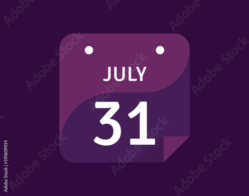 31 July, July 31 icon Single Day Calendar Vector illustration