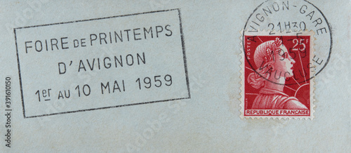 post letter mail brief stempel cancel frankiert gestempelt vintage retro alt old frankreich france french französisch slogan briefmarke stamp werbung Avignon Frühlingsmesse foire de printemps 1959