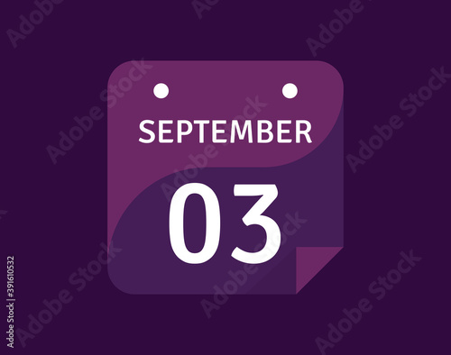 3 September, September 3 icon Single Day Calendar Vector illustration 