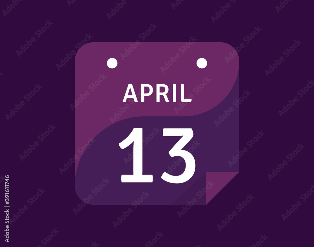 13 April, April 13 icon Single Day Calendar Vector illustration 13 April, April 13 icon Single Day Calendar Vector illustration