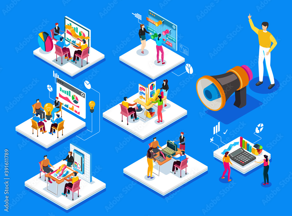 teamwork and business planning. Creative vector isometric illustration. teamwork and business planning. Creative vector isometric illustration.