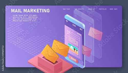 Email service isometric vector illustration. Creative business concept.