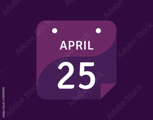 25 April, April 25 icon Single Day Calendar Vector illustration