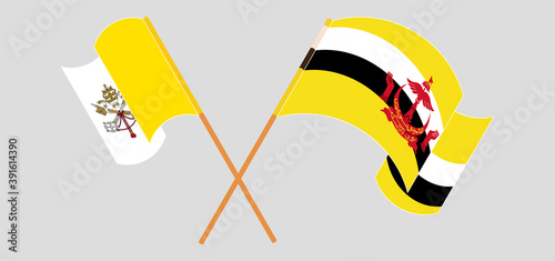 Crossed and waving flags of Vatican and Brunei