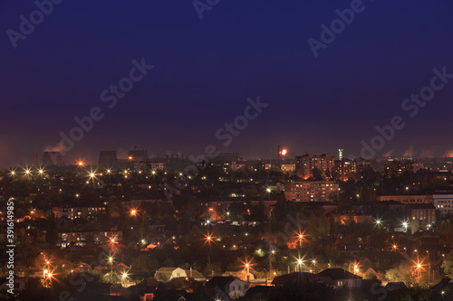 The landscape of a night city in Eastern Europe