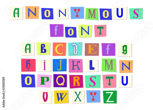Anonymous english font. Paper cut letters for anonymous messages.Vector illustration.