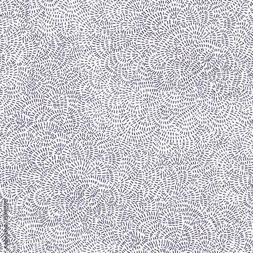 Vector seamless abstract pattern from dark blue hand drawn haotic round lines on a white background. Organic ornament, wallpaper, wrapping paper, Bohemian textile print photo