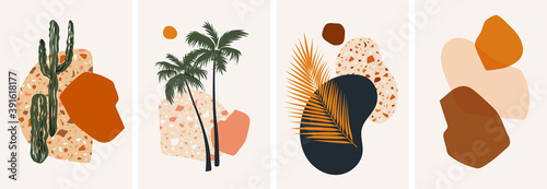 Collection of contemporary abstract art posters. Paper cut abstract floral collages. Design for social media, wallpapers, postcards, prints, romance.